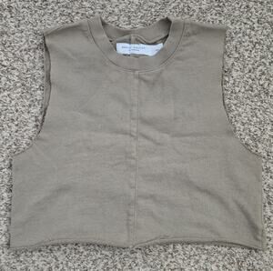DANIEL PATRICK Crew Neck Crop Tank Top Tan Raw Hem XS Made in USA 100% Cotton